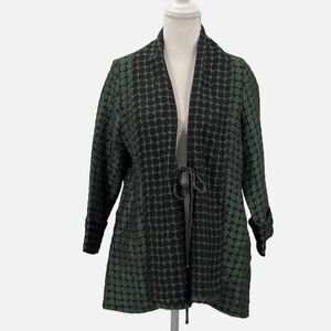 IC by Connie K Tie Front Textured Fashion Jacket in Green & Black - Size Small
